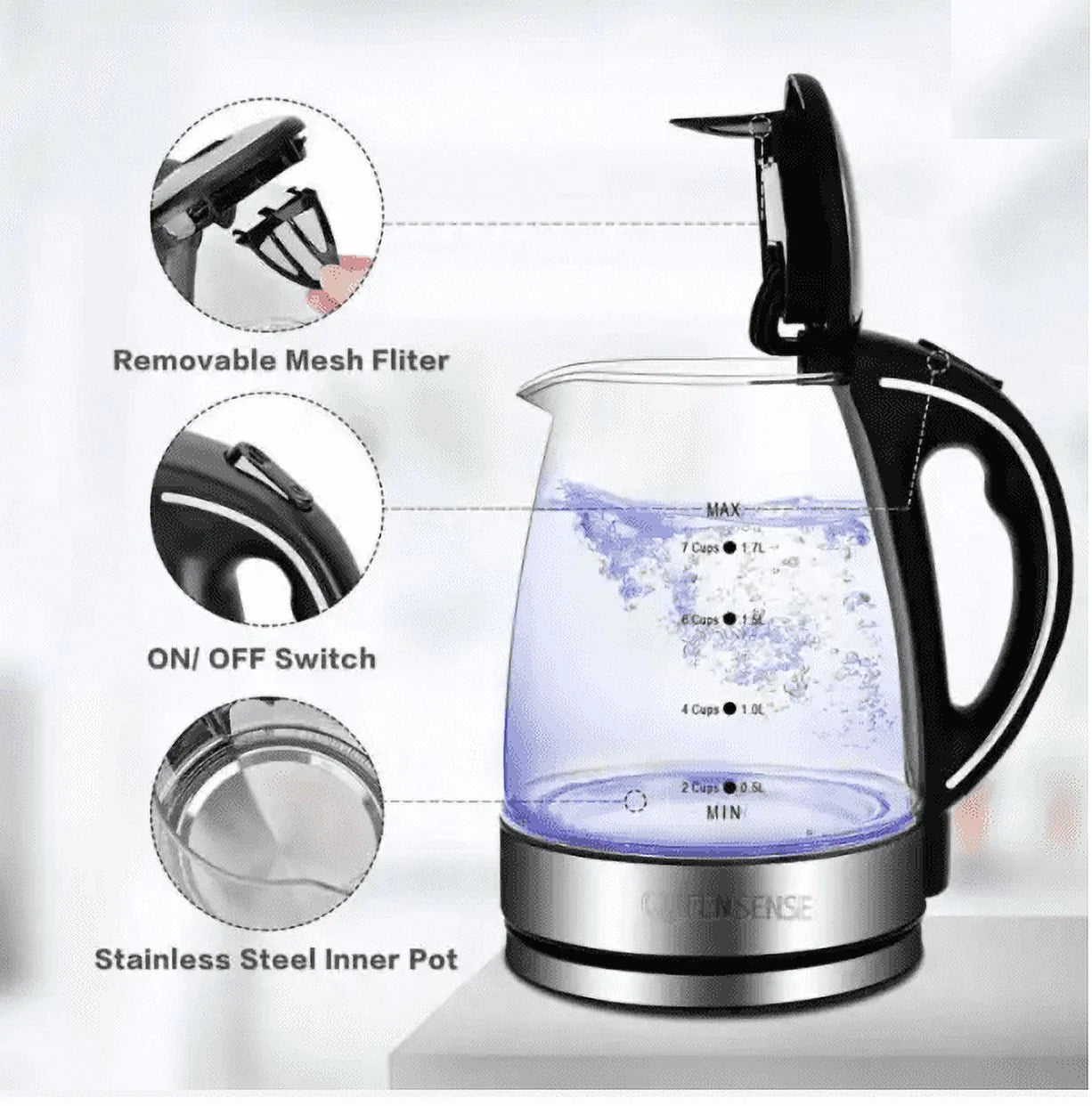 1.7L Electric Glass Kettle R672