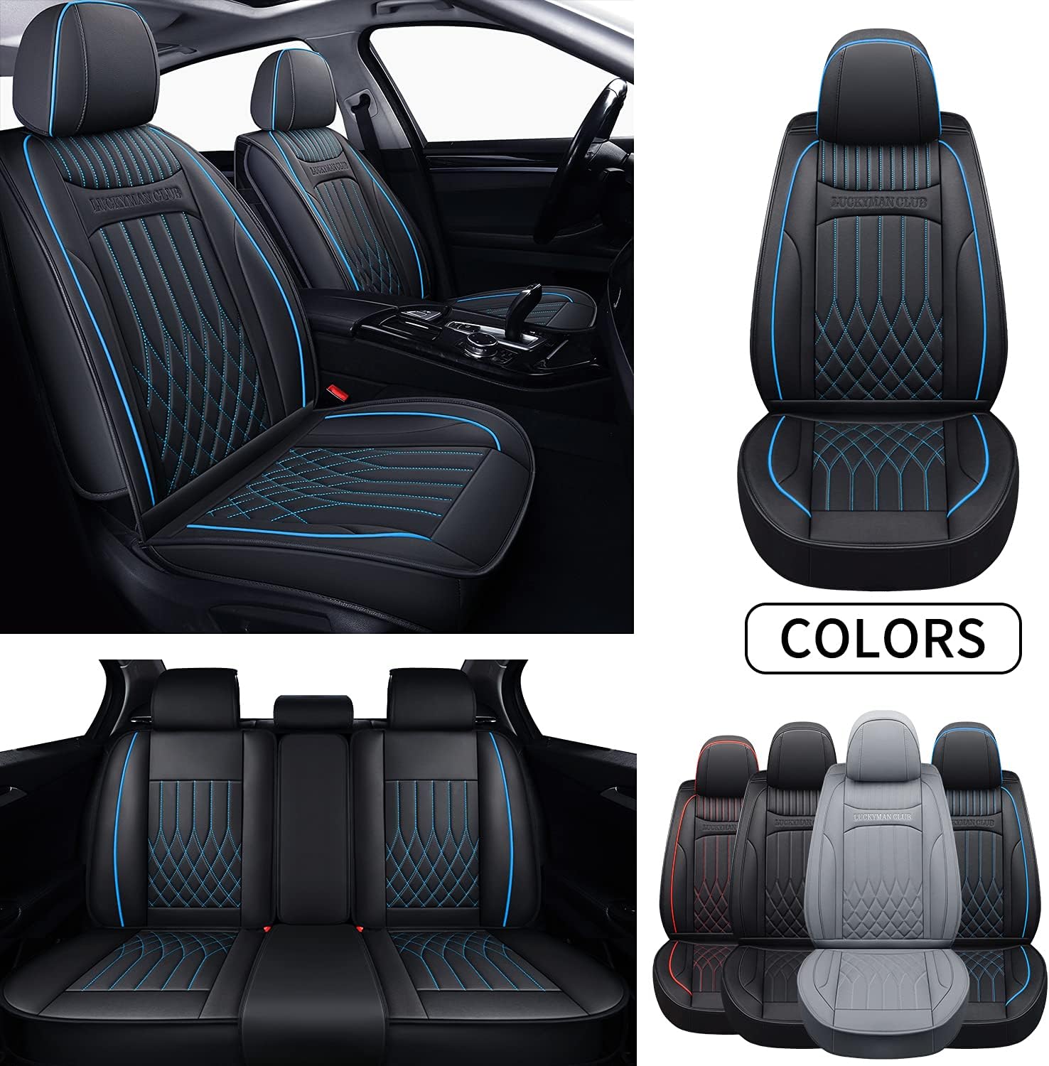 Black/Blue Universal Full Set Car Seat Covers S359246