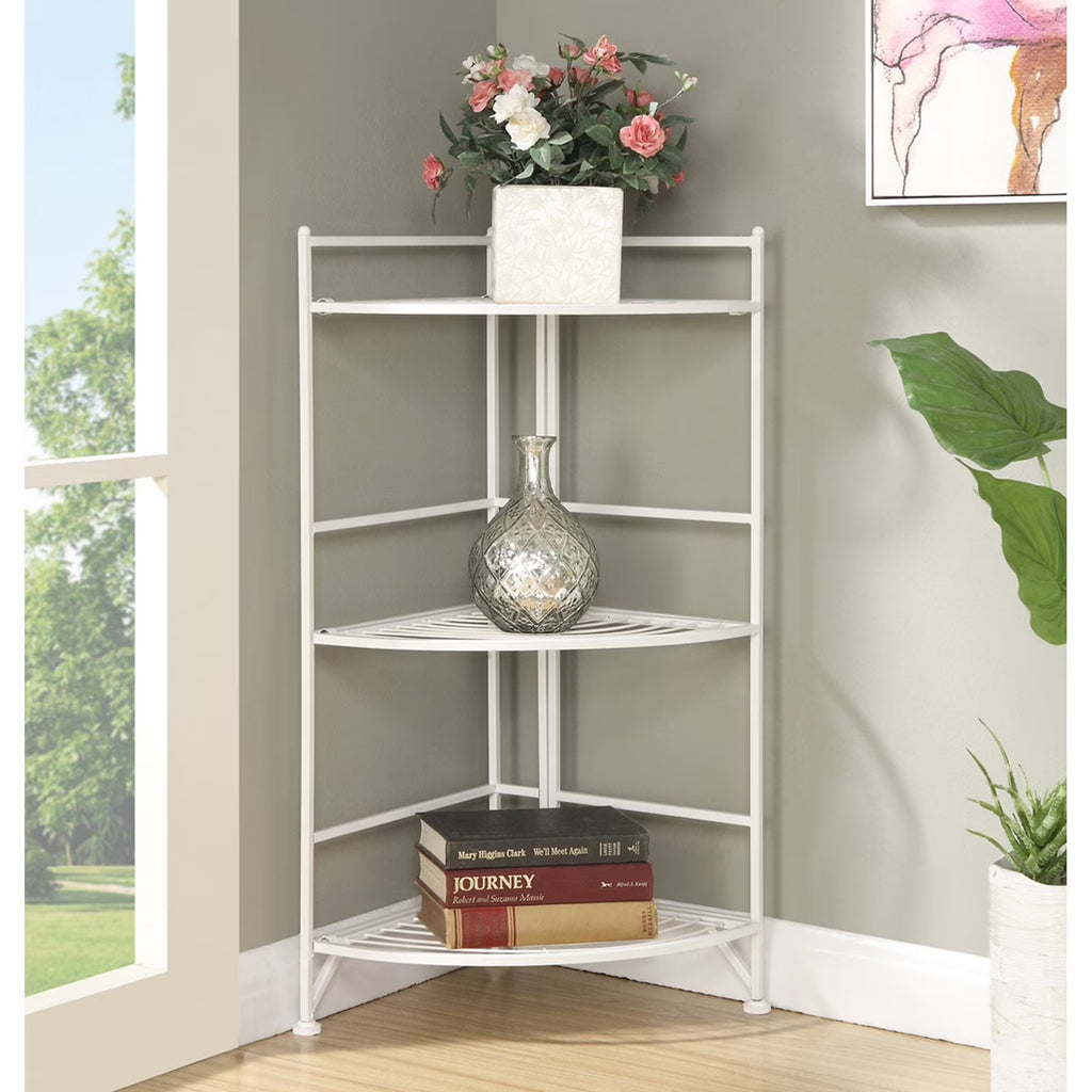 White 3 Tier Folding Metal Corner Shelf A3074