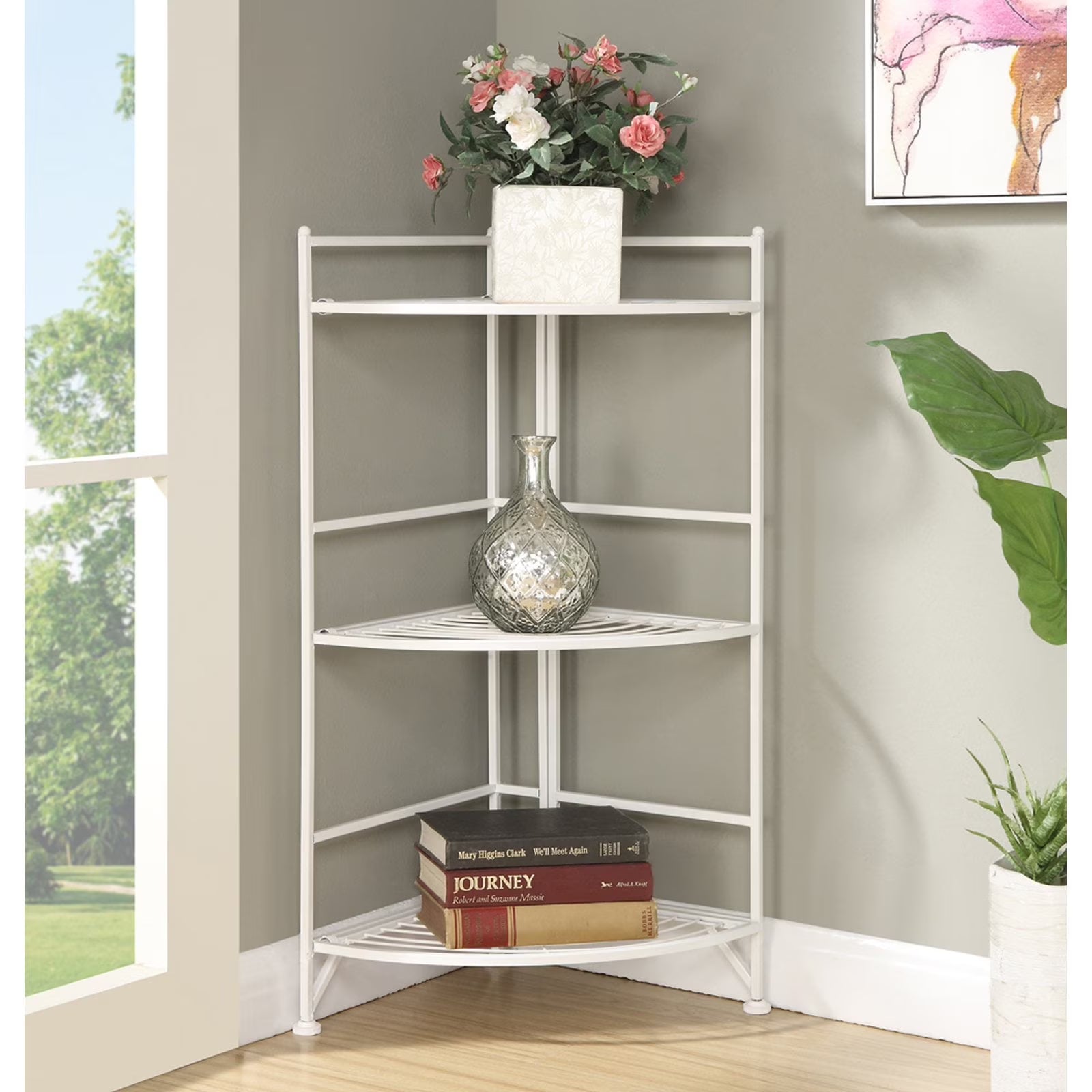 White 3 Tier Folding Metal Corner Shelf A3074