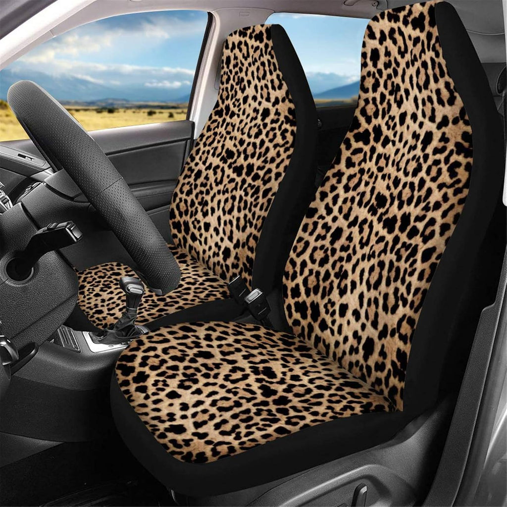 Set of 2 Brown Cow Fur Print Car Seat Covers U8962