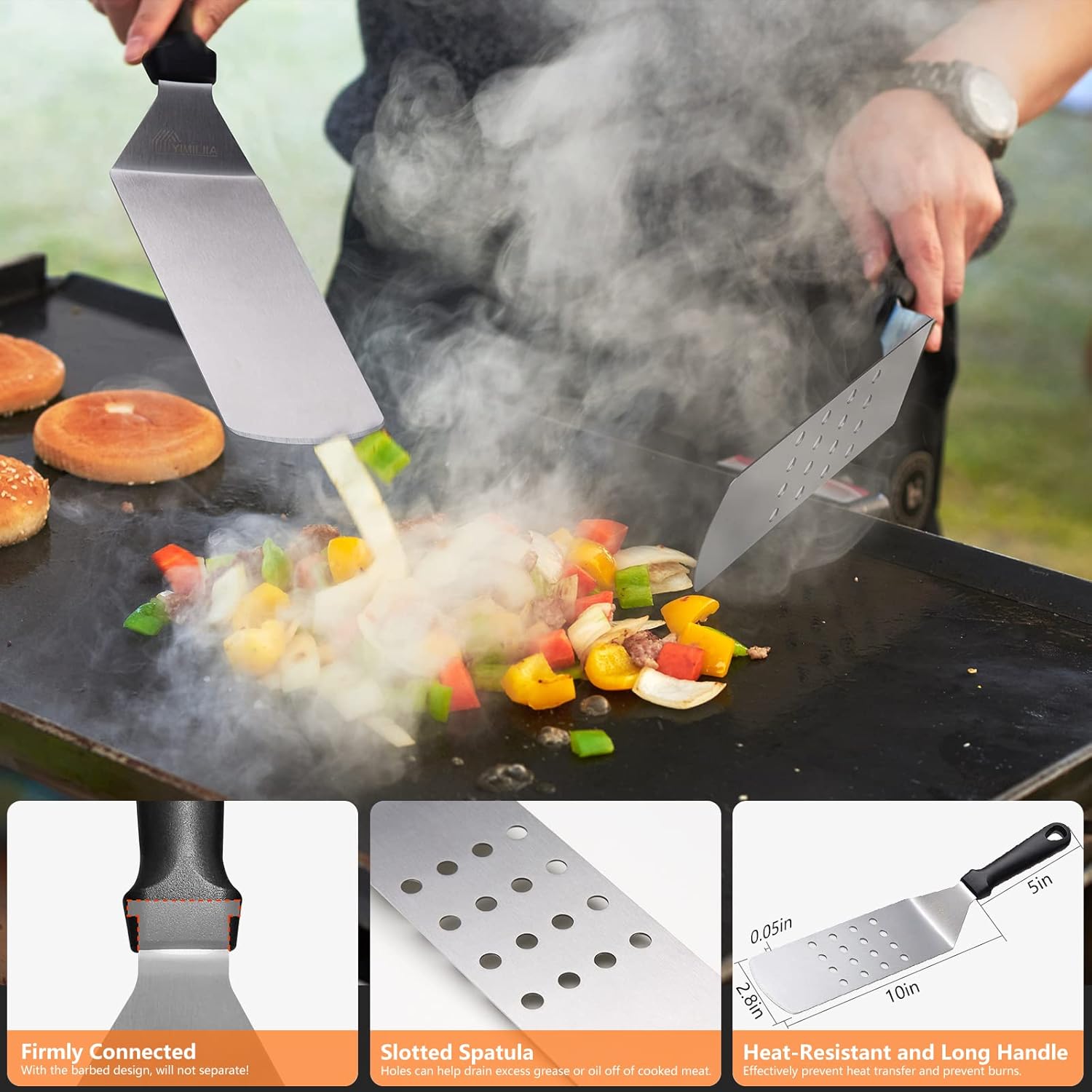 15 Pcs Flat Top Grill Accessories Kit with Spatula Set, Basting Cover and Burger Press W654