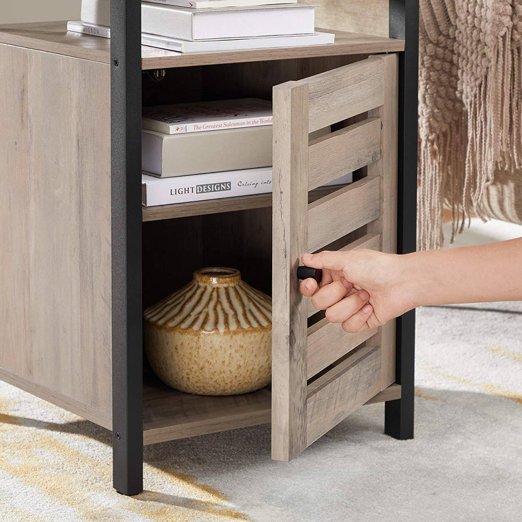 Greige Nightstand End Table with Cabinet and Shelf H170