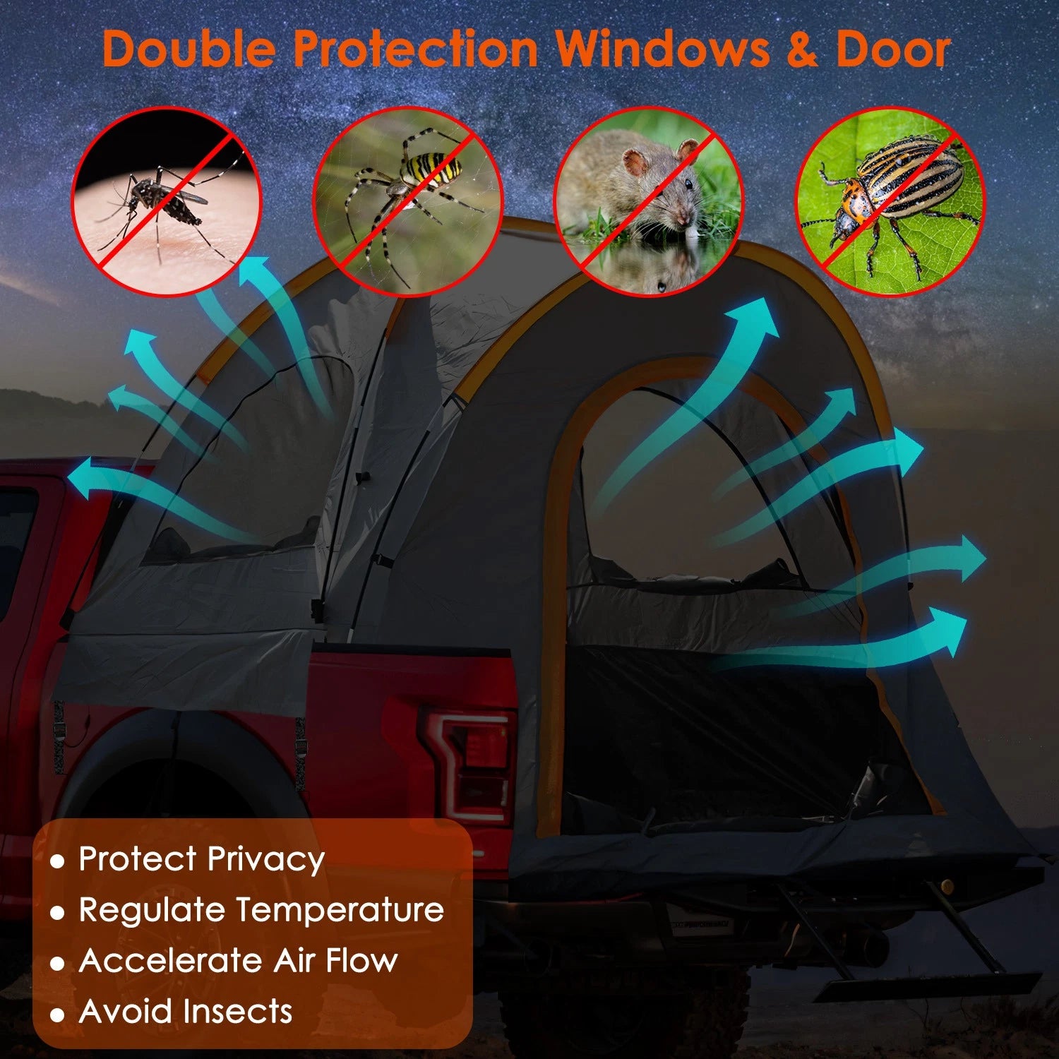 Waterproof Pickup Truck Tent with Carry Bag X486386