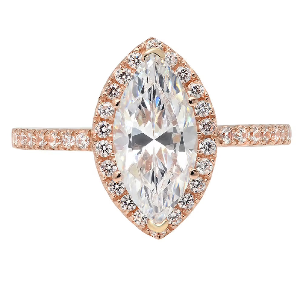 18K Rose Gold Halo Engagement Ring With Crystal Side Stones B3407