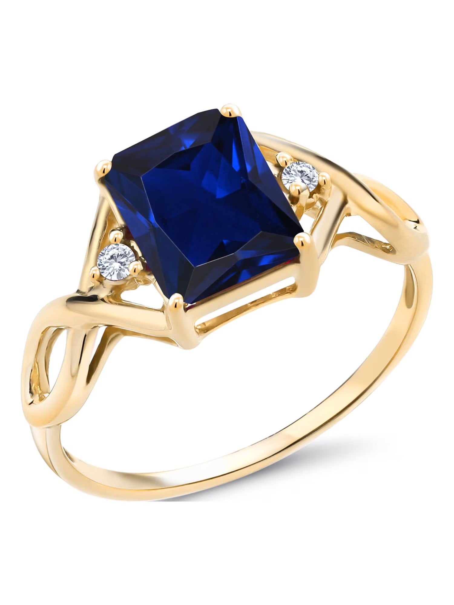 18K Yellow Gold Plated Silver Ring with Blue Created Sapphire and Lab Grown Diamond M500