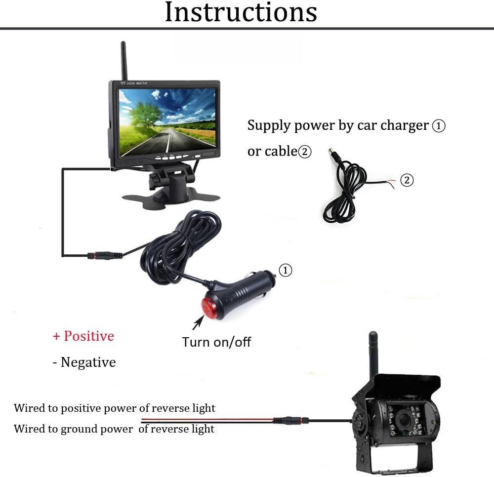 2pcs Wireless Vehicle Backup Cameras Plus 7 Monitor Parking Assistance System X3232