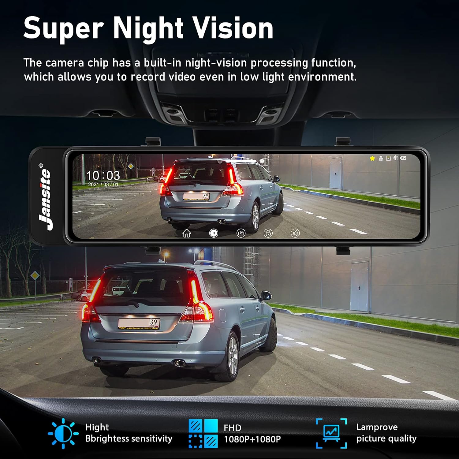 11'' Dual 1080P Rear View Mirror Dash Cam with Touch Screen U338