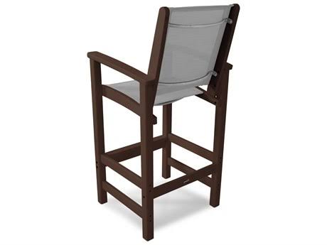 Mahogany / Navy Blue Sling Coastal Bar Chair Q7748