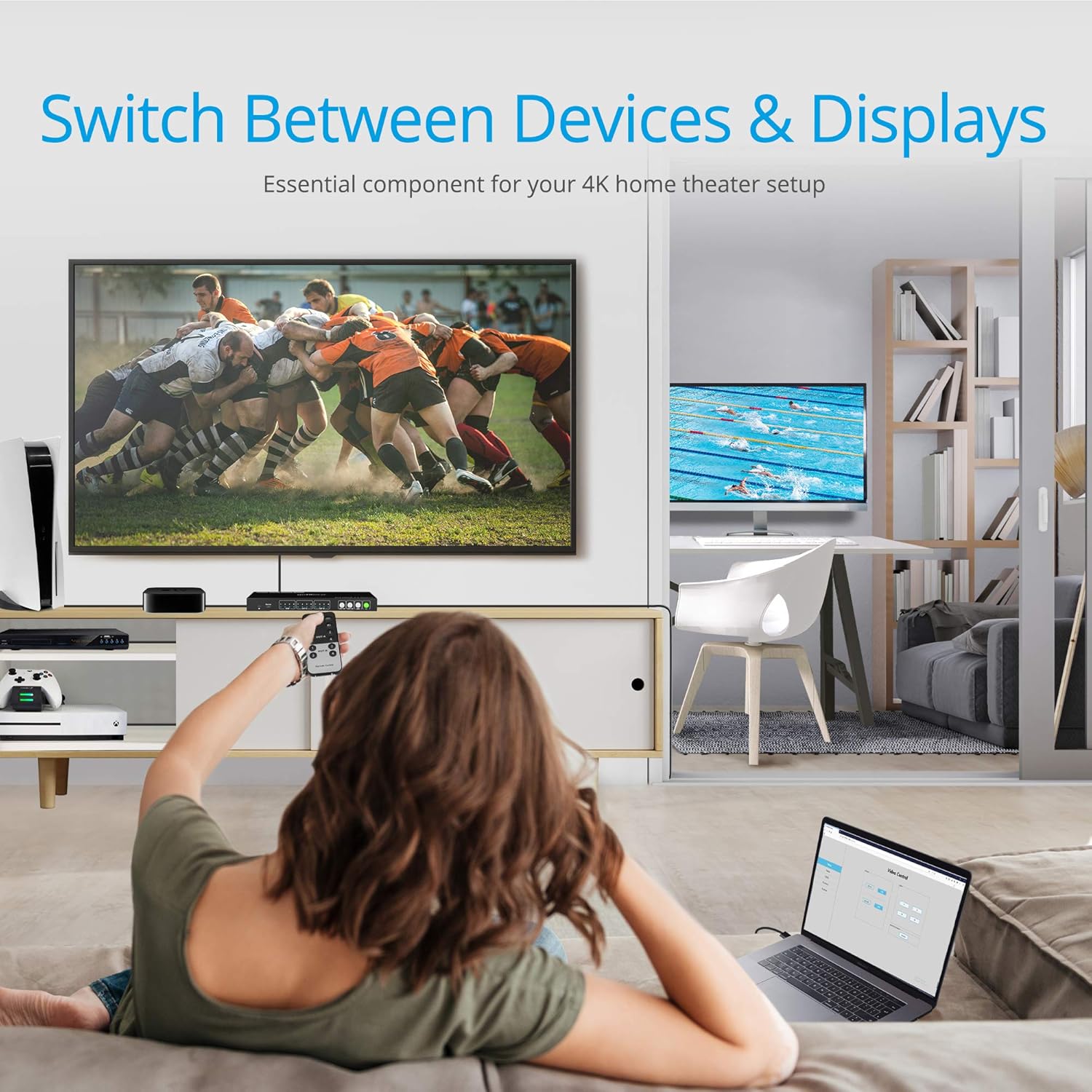 4x2 HDMI Matrix Switch 4K 60Hz HDR HDMI 2.0 HDCP 2.2 EDID RS232 Web GUI IR ARC Toslink 4 in 2 Out Video Switcher Splitter U870115