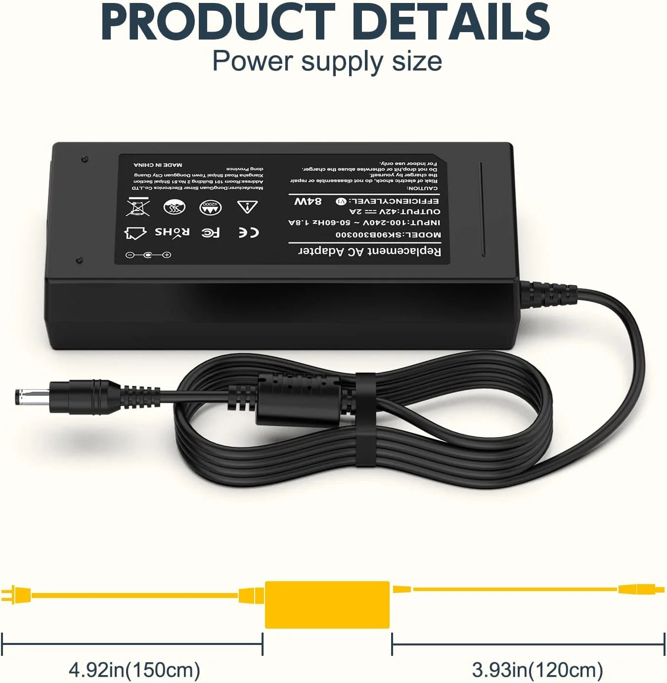 42V Charger DC Output 2 Amp for Electric Scooter Battery Pack T1613