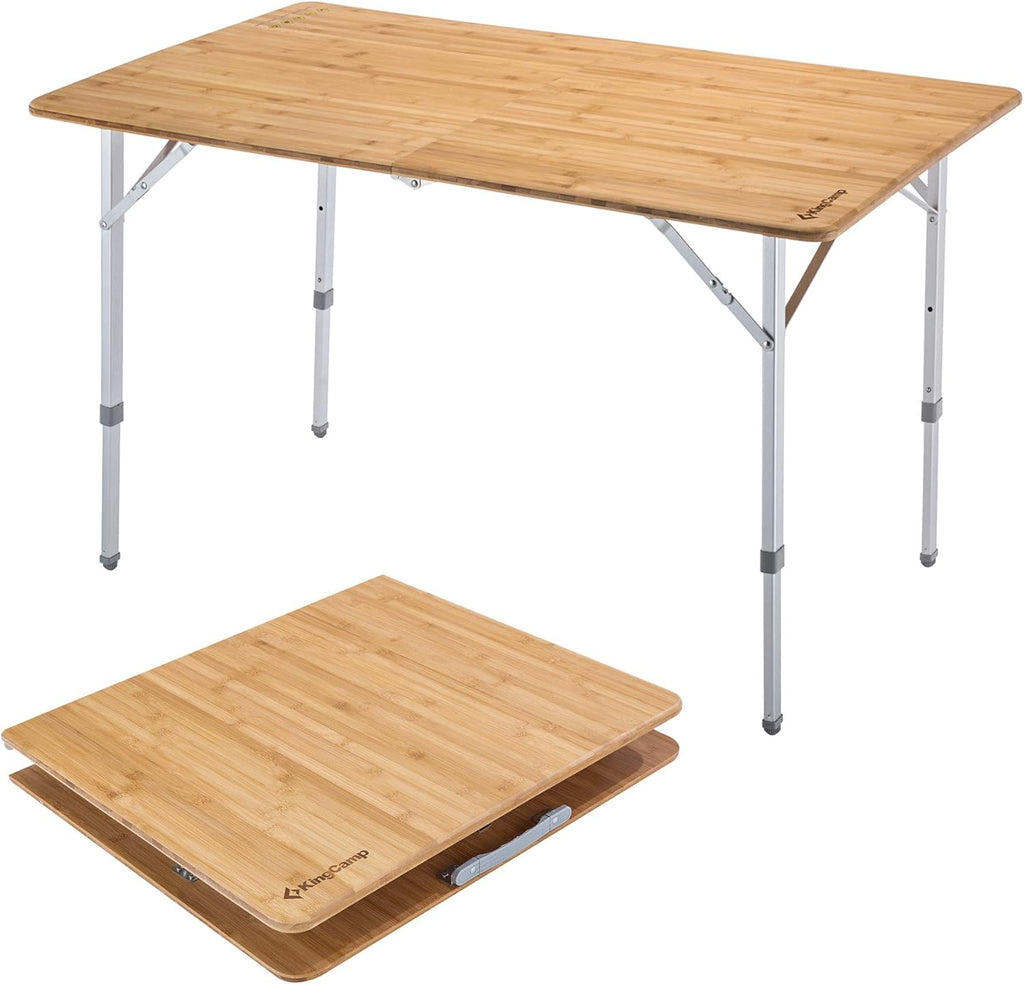 Bamboo Folding Camping Table with Adjustable Height Aluminum Legs A384350