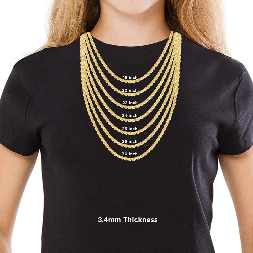 Rope Chain Necklaces and Bracelets, 3.40MM Thick, 26 Inches E8584