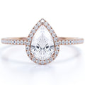 1.75 Carat Pear Cut Halo Engagement Ring with Moissanite in 18k Rose Gold Over Silver K532