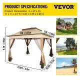 11x11ft 2-Tier Steel Patio Gazebo Canopy with Netting D6378
