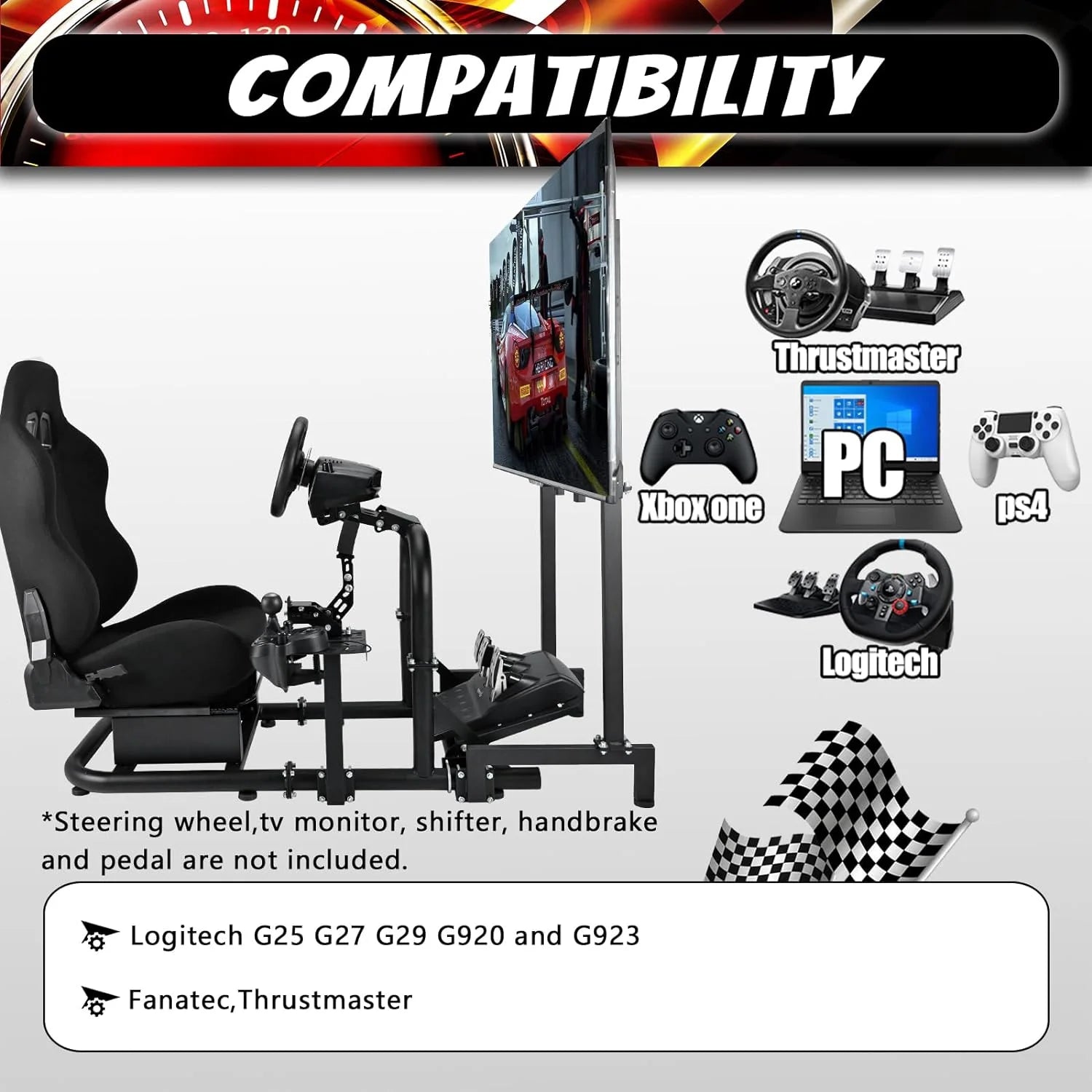 Racing Simulator Cockpit with Seat and Monitor Mount T812415
