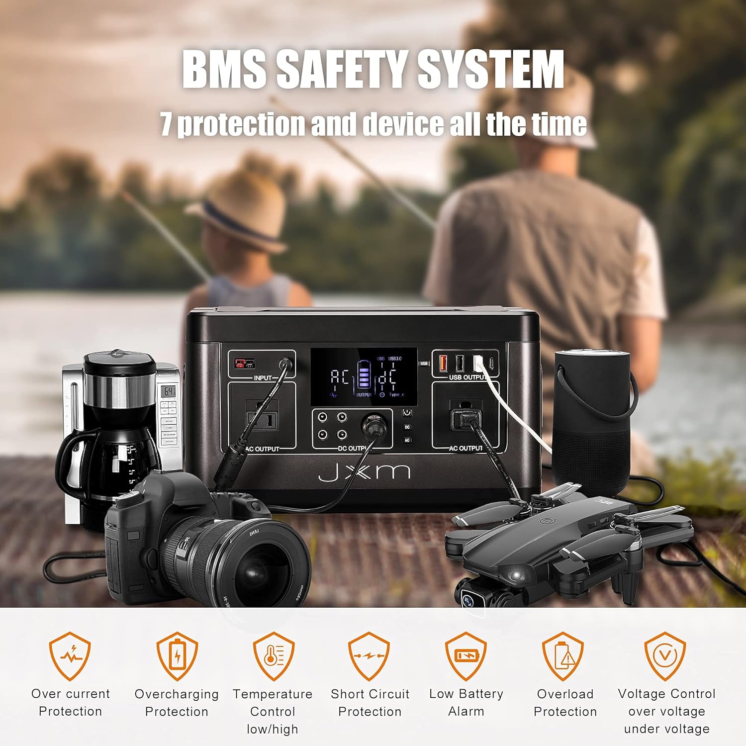 Portable Power Station 519Wh Solar Generator, 110V/500W Pure Sine Wave AC Outlet, Regulated 12V DC E2057