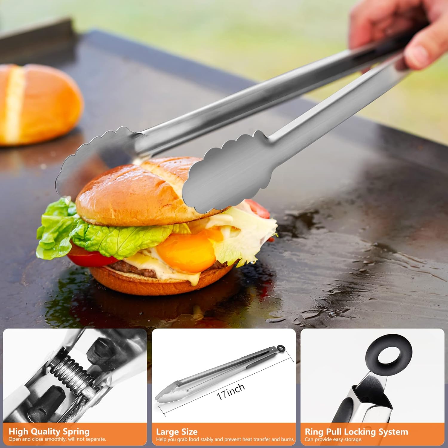 15 Pcs Flat Top Grill Accessories Kit with Spatula Set, Basting Cover and Burger Press W654