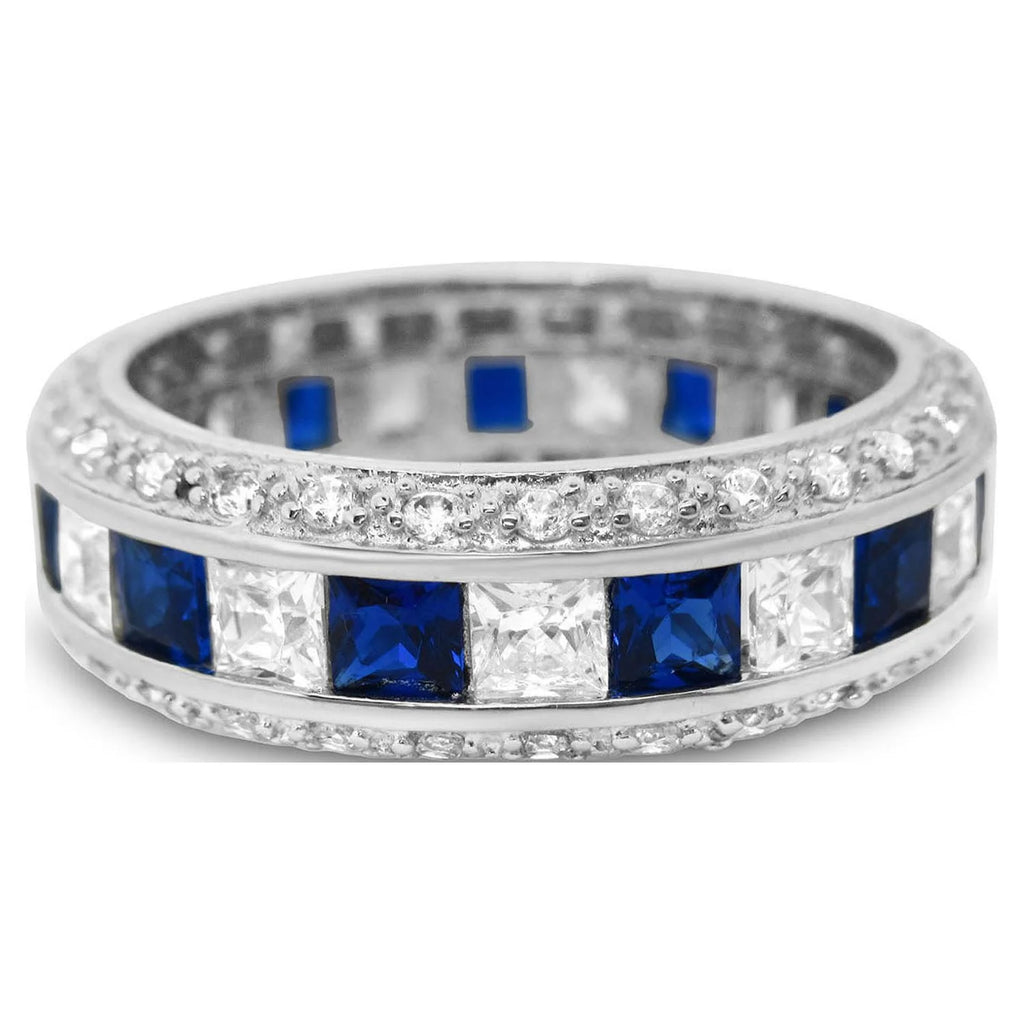 Sterling Blue Sapphire CZ Bridal Wedding Band Engagement Ring Set N68574