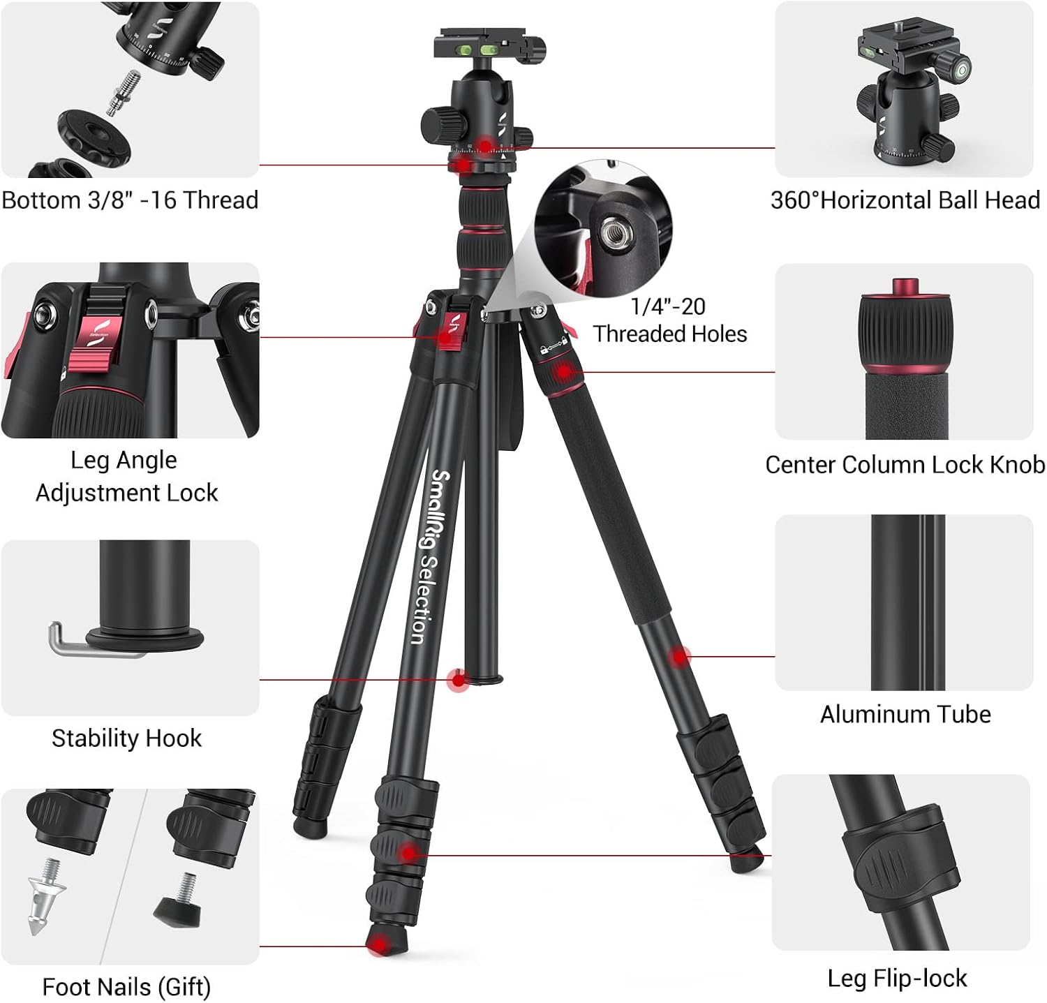 Aluminum Camera Tripod Monopod, Foldable, 360 Degree Ball Head Quick Release Plate, Max. Payload 33lb, Adjustable Height 18.5 to 78, Pack of 2 W258158