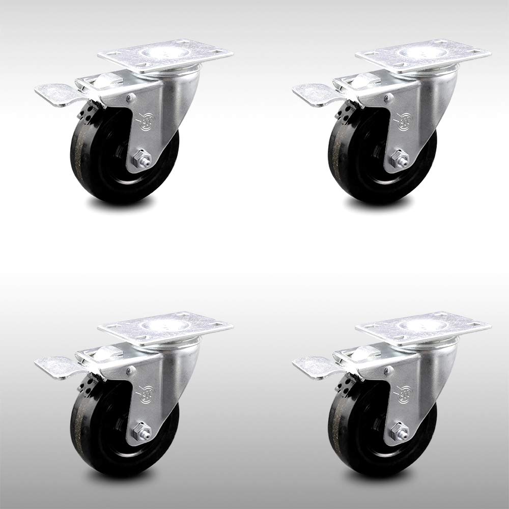 Stainless Steel Phenolic Swivel Caster with Black Wheel, Pack of 2 E445