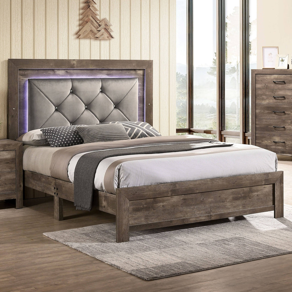 Rustic Natural Tone Tufted Panel Bed Queen H28629