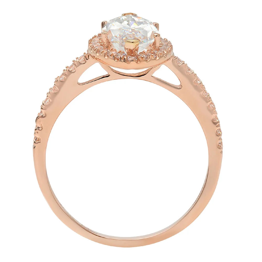 18K Rose Gold Halo Engagement Ring With Crystal Side Stones B3407