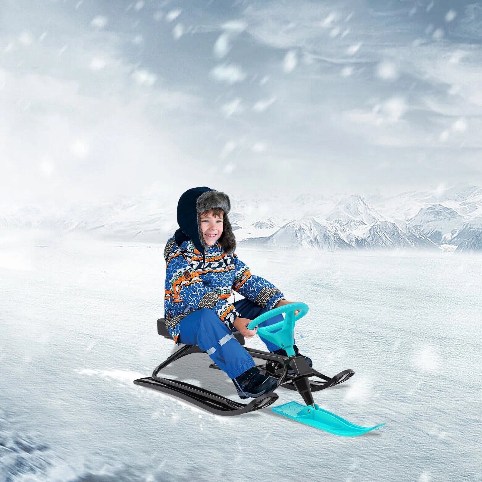 Green Snow Racer Sled Twin Brakes Winter Sports 44.88*19.69*15in A69976