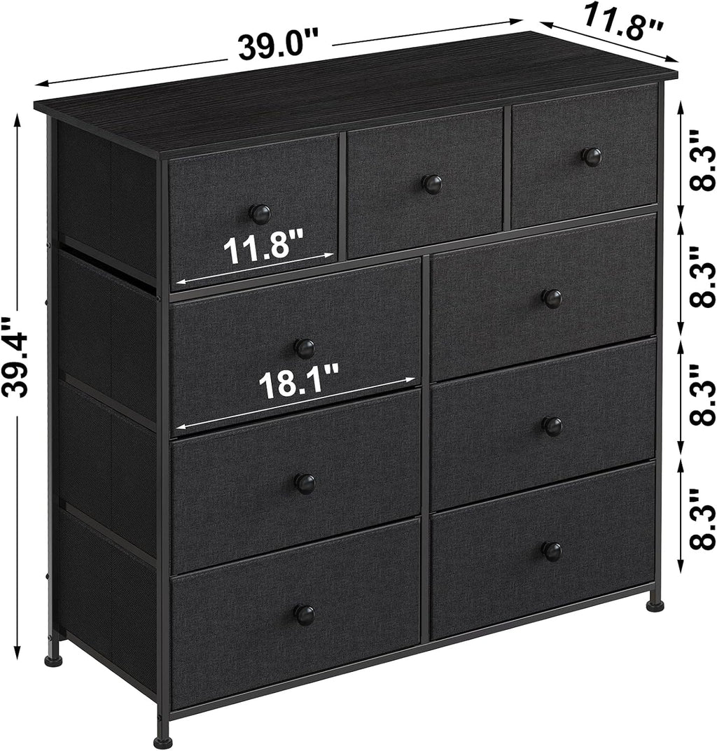 Black Grey 9 Drawer Dresser Q205
