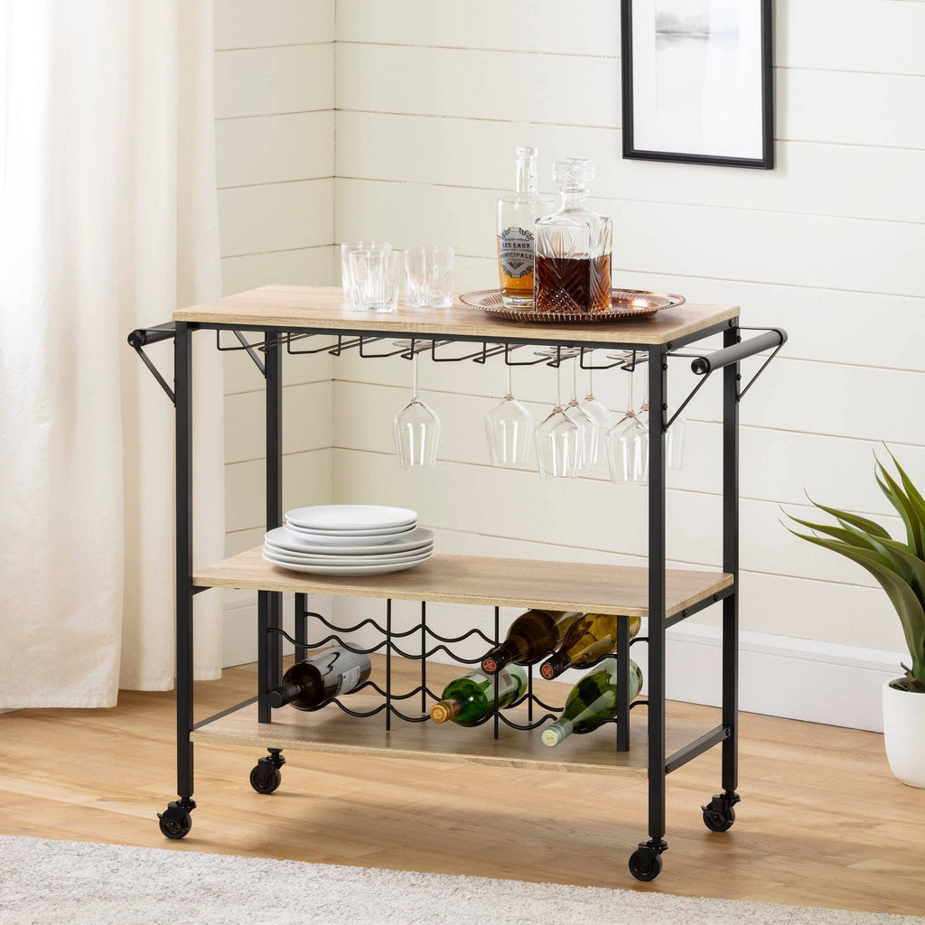 White Oak Bar Cart with Wine Rack S96684