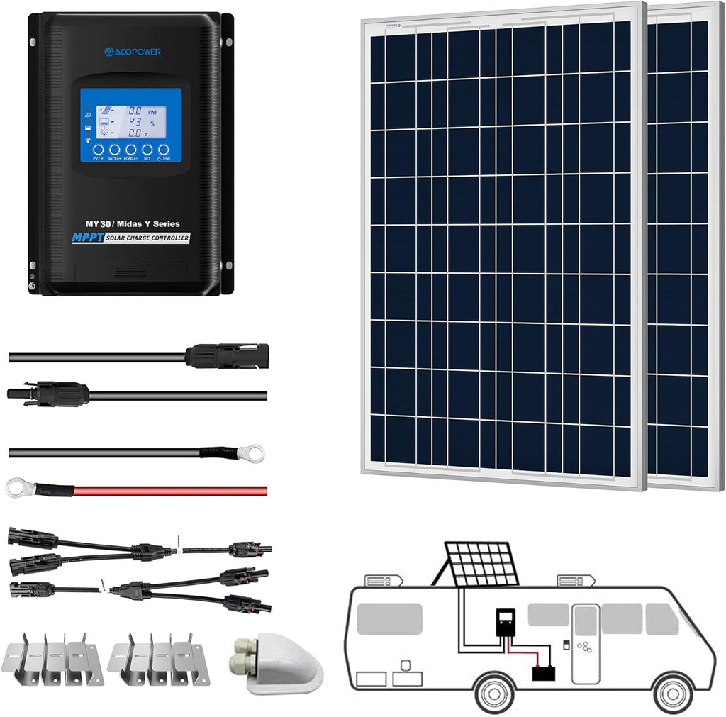 800W 12/24V Polycrystalline Off-Grid Solar Panel Kit with 8PCs 100W Rigid Solar Panels R92377