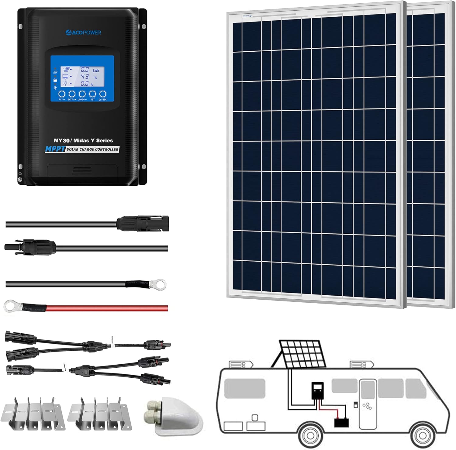 800W 12/24V Polycrystalline Off-Grid Solar Panel Kit with 8PCs 100W Rigid Solar Panels R92377