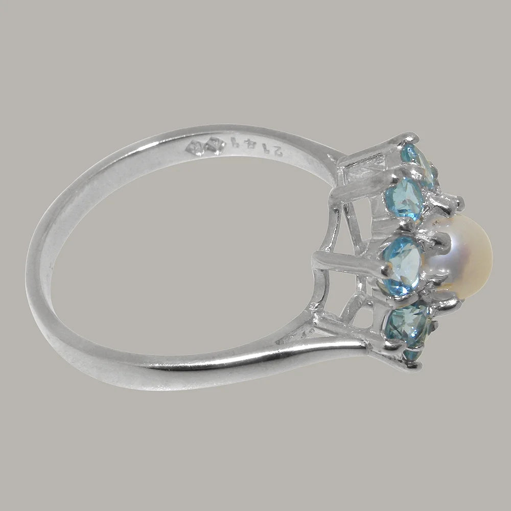 10k White Gold Cultured Pearl Blue Topaz Womens Statement Ring M125894