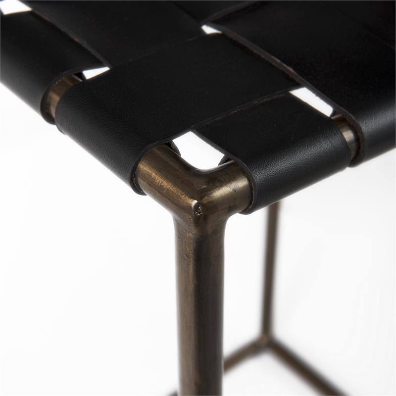 Black Woven Leather Seat Bar Stool Y704269