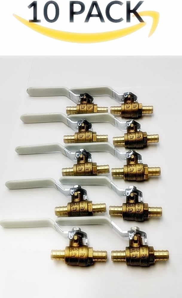 Pack of 10 1/2" PEX Brass Ball Valve, Lead Free, 2 Piece Design D339910