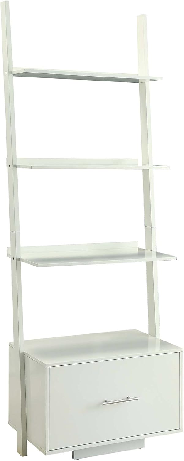 Espresso Ladder Bookcase with File Drawer W972733