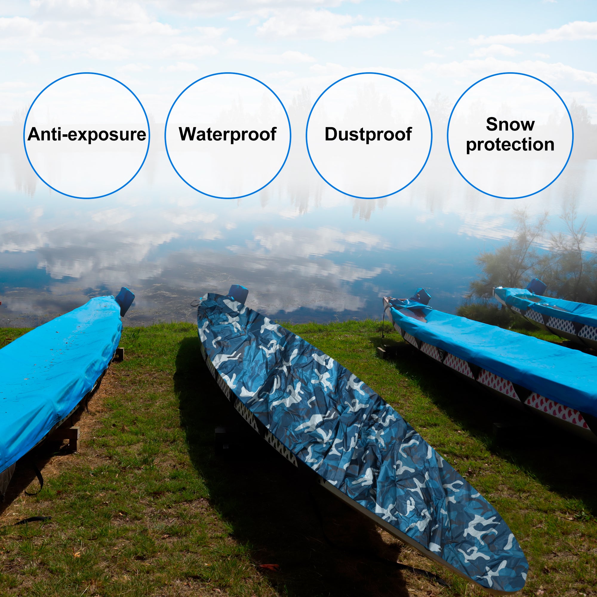 Blue Camouflage Kayak Cover Boat Canoe Cover Waterproof 15.3ft-16.7ft K60931