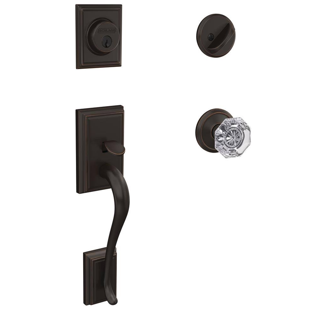 Aged Bronze Single Cylinder Door Handleset with Glass Door Knob H31927