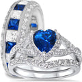 Sterling Blue Sapphire CZ Bridal Wedding Band Engagement Ring Set N68574