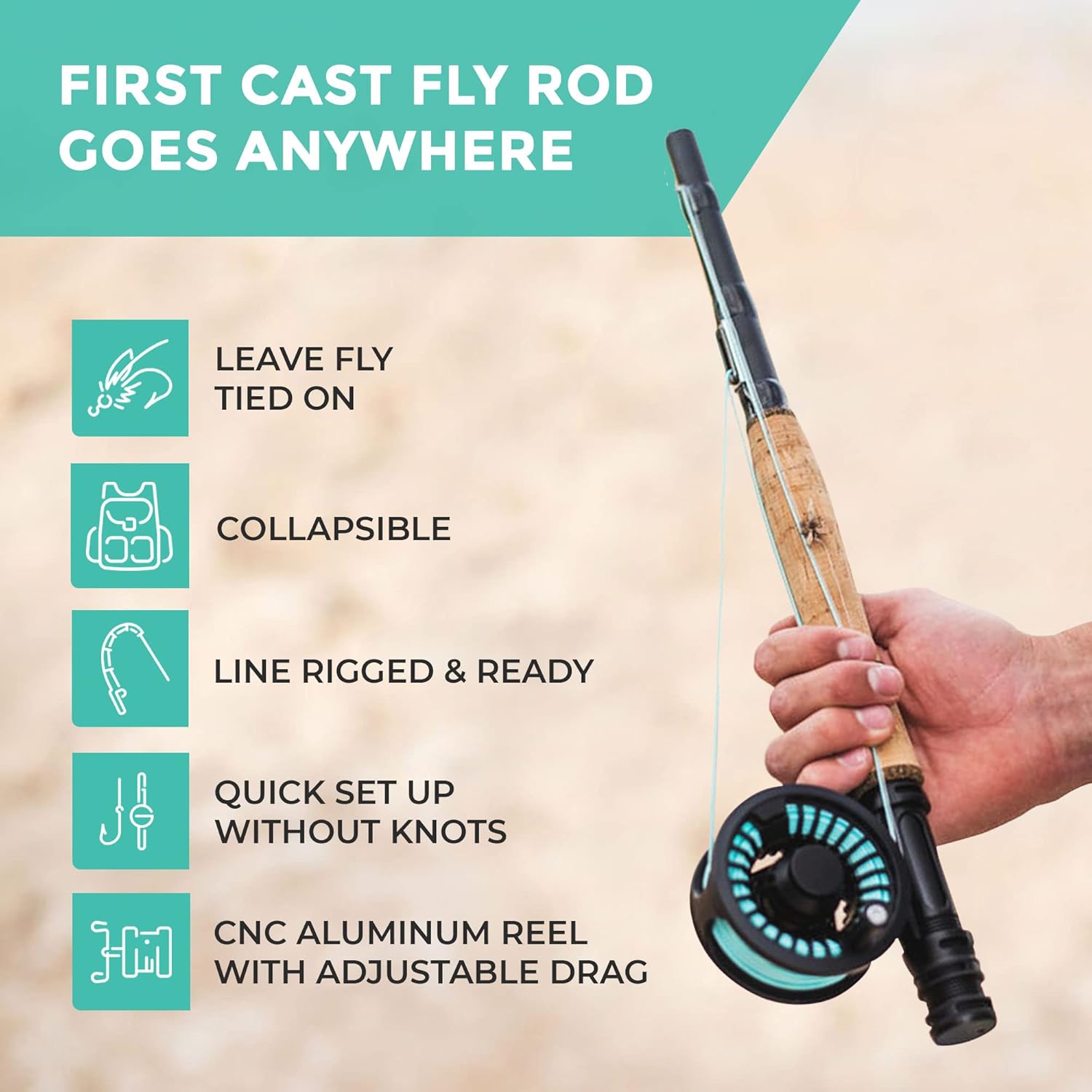 6WT Telescoping Travel Fly Rod and Reel Combo Q7135