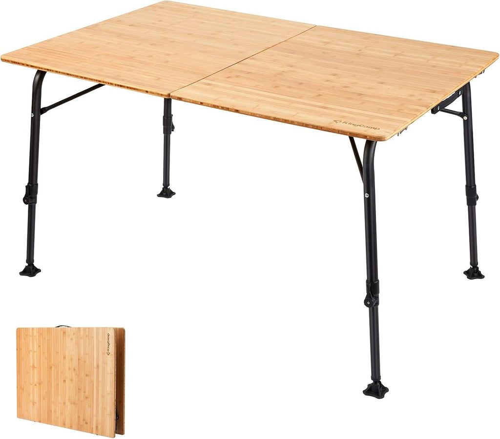 Bamboo Folding Camping Table with Adjustable Height Aluminum Legs A384350