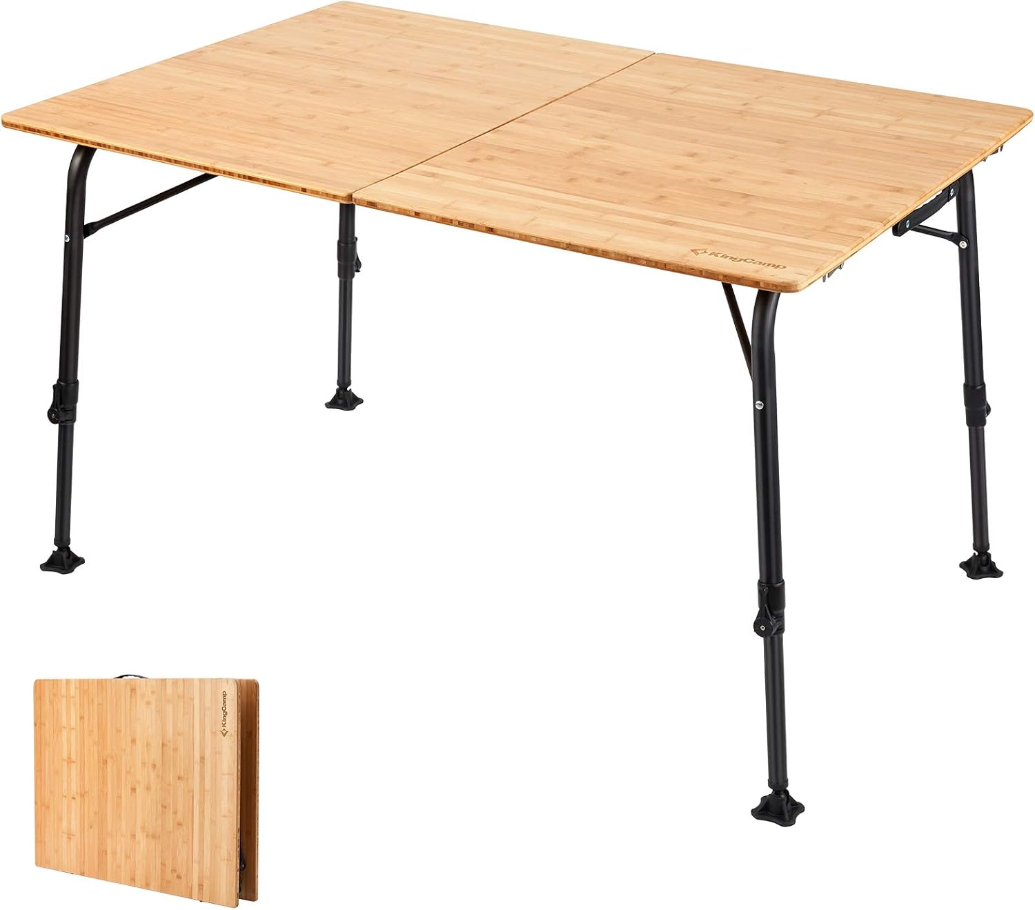 Bamboo Folding Camping Table with Adjustable Height Aluminum Legs A384350