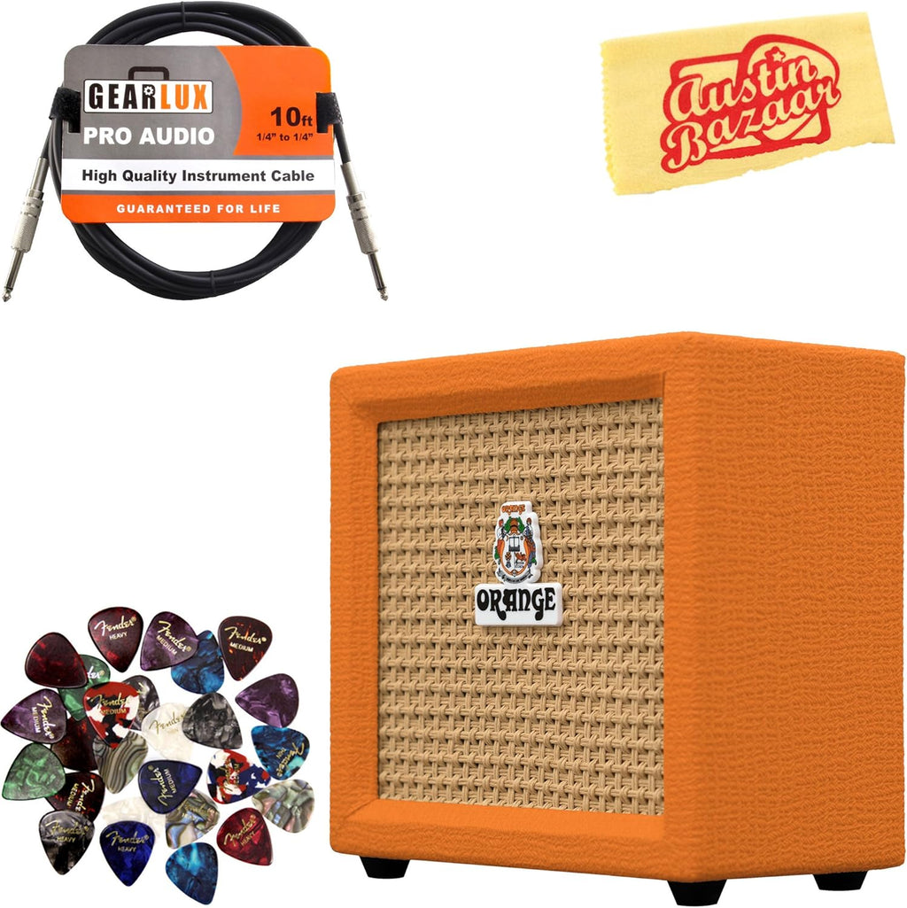 Orange Crush Mini Guitar Combo Amplifier with Instrument Cable, 24 Picks, Polishing Cloth U568