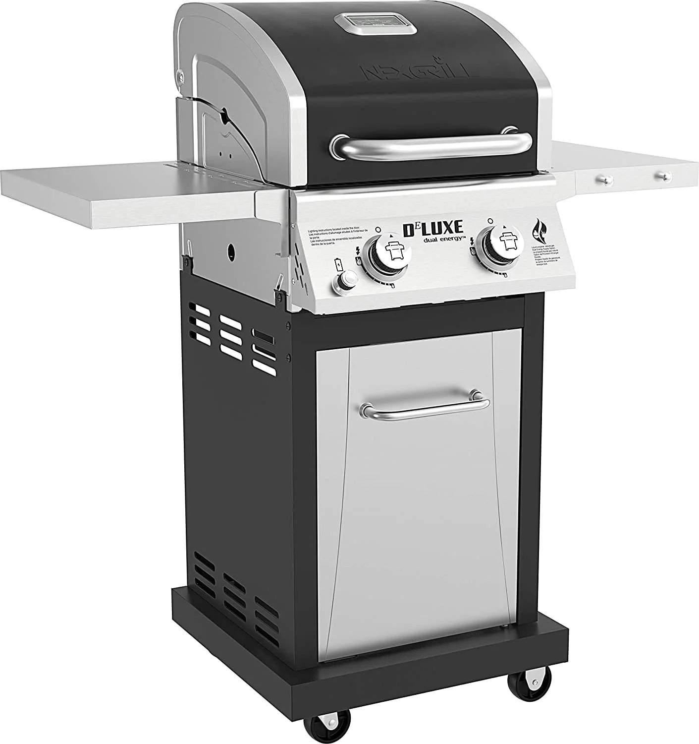 Silver & Black 2-Burner Propane Gas Grill with 2 Foldable Shelves S526