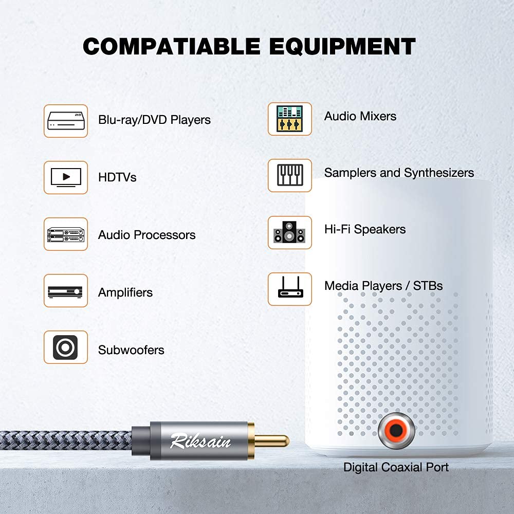 4FT/1.2m Nylon Braided RCA to 2RCA Audio Cable I624835