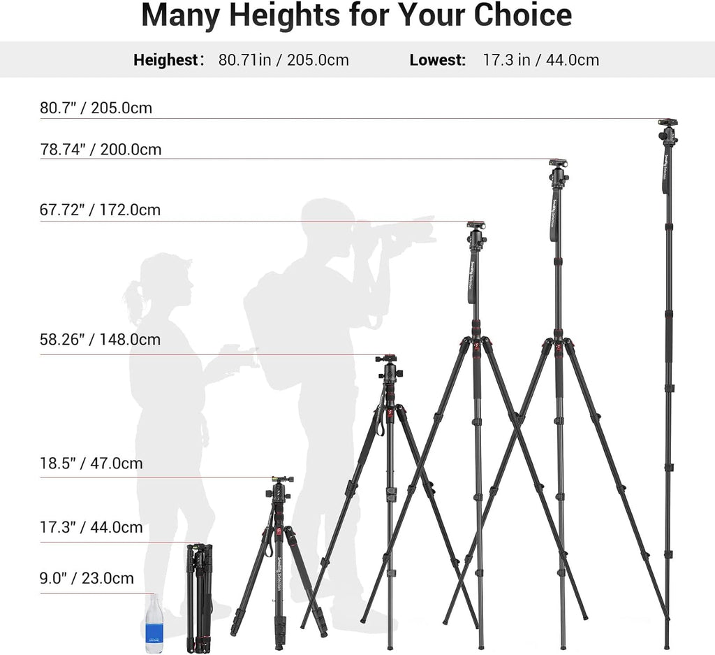 Aluminum Camera Tripod Monopod, Foldable, 360 Degree Ball Head, Quick Release Plate, Payload 33lb, Height 18.5 to 78, Pack of 2 I8034