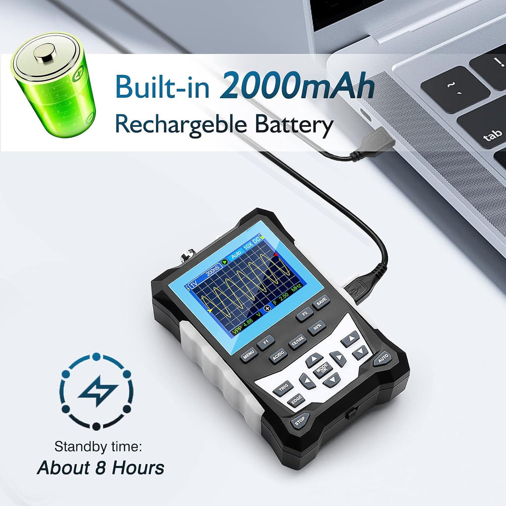 Handheld Digital Oscilloscope, 120MHz Bandwidth 500MSa/S Sampling Rate Portable Storage Oscilloscope, 2.4 Backlight Display, 3 Scan Modes, Storage of 2500 Waveforms X489108