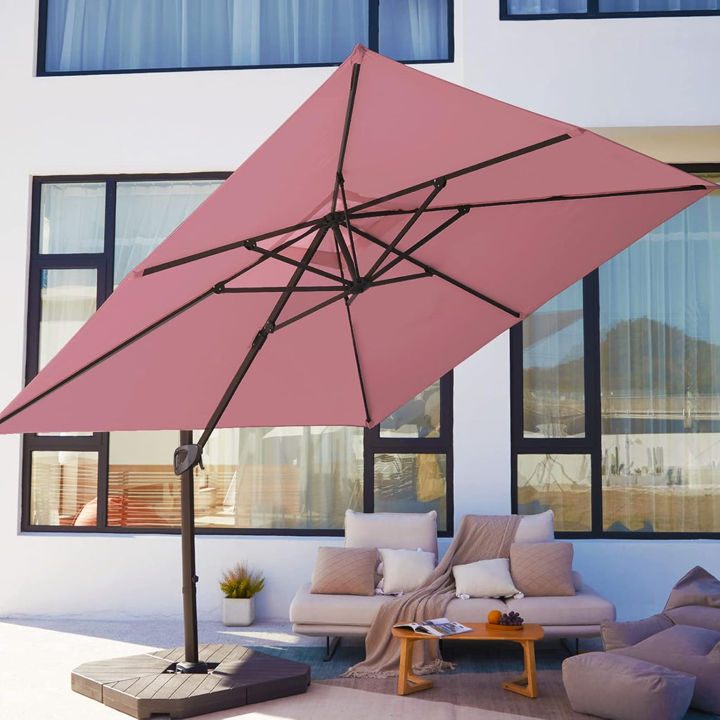 Beige 9x9 FT Square Cantilever Patio Umbrella with Aluminum Frame A47838