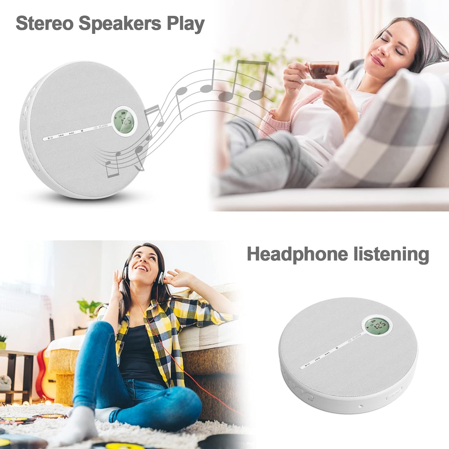 Rechargeable CD Player with Bluetooth, Gray, Pack of 2 K89351
