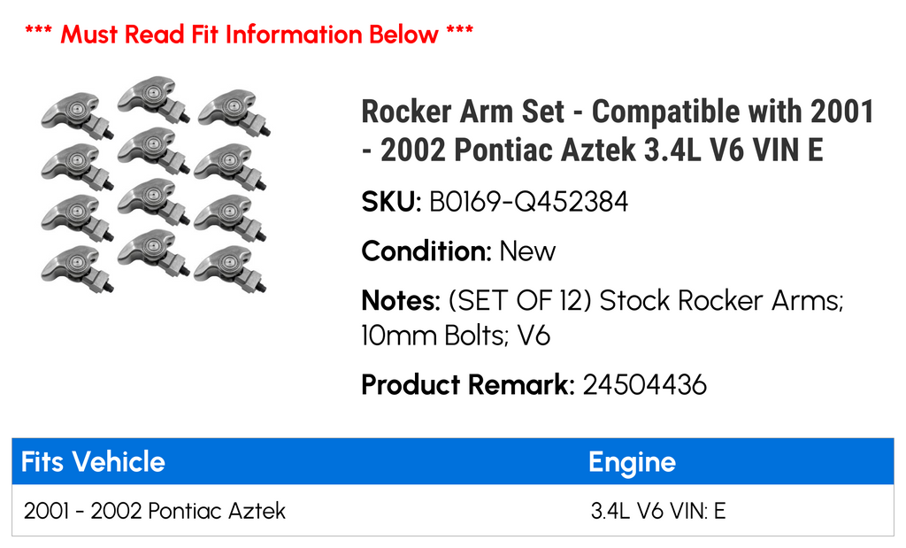 Rocker Arm Set for 2001-2002 Pontiac Aztek 3.4L V6 G3107